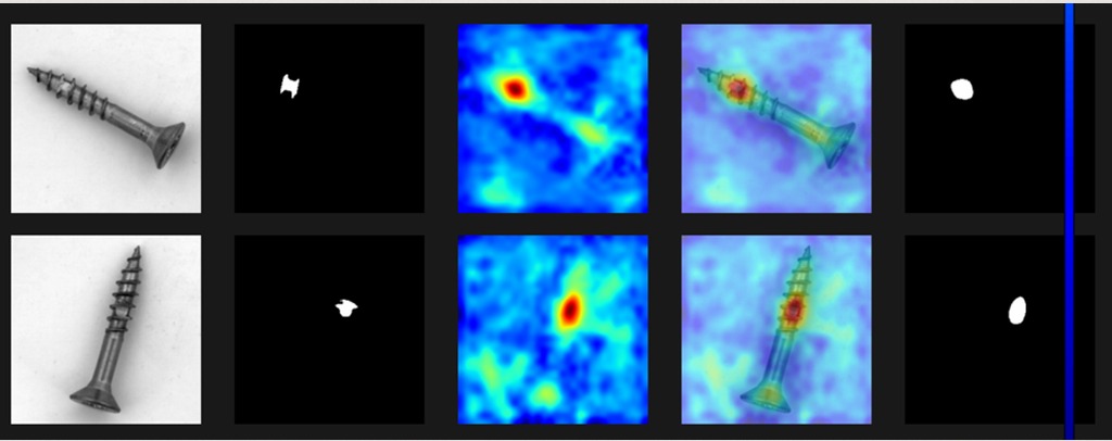 EfficientAD inference result — anomaly map and segmentation mask